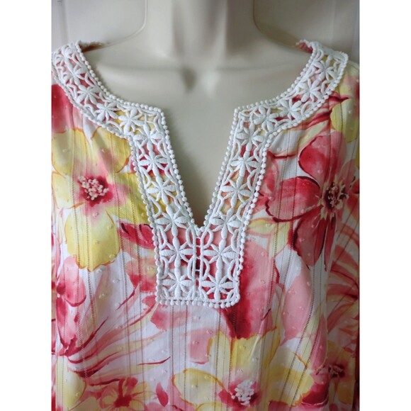 Alfred Dunner 24W 3X Floral Top 100% Cotton Spring Summer Crochet Boho Festival - Picture 3 of 10